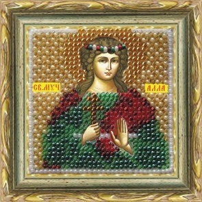 Tegning på stof Broderi mosaik kunst. 4040 Ikon for St. Martyr Alla 6,5x6,5 cm
