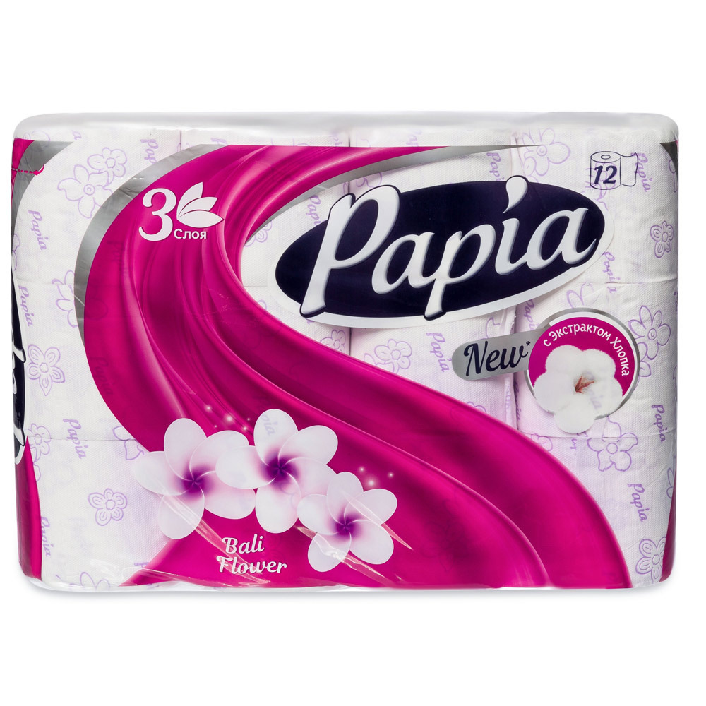 Papia Toilettenpapier Balinesische Blume 3 Schichten 12 Rollen