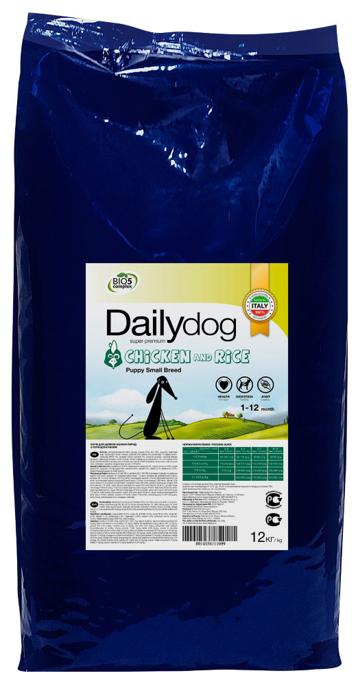 Suha hrana za mladičke Dailydog Puppy Small Breed, za male pasme, piščanca in riž, 12 kg