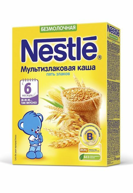 Mingau seco sem laticínios da Nestlé 5 cereais, para comida de bebê. 200g Nestlé