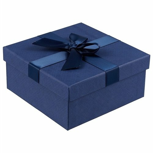 Coffret cadeau Losanges bleus 15*15*7, carton, nœud décoratif, carré