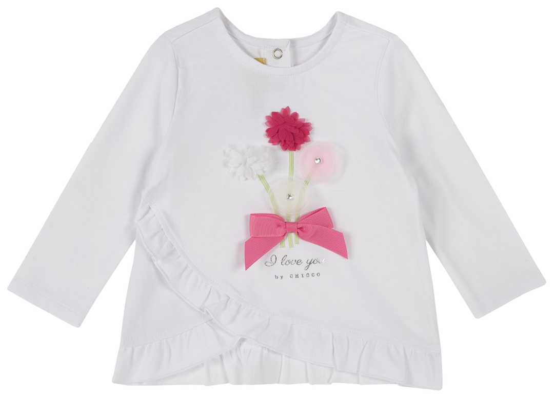 Chicco long sleeve top, size 086, bow with flowers (white-pink)