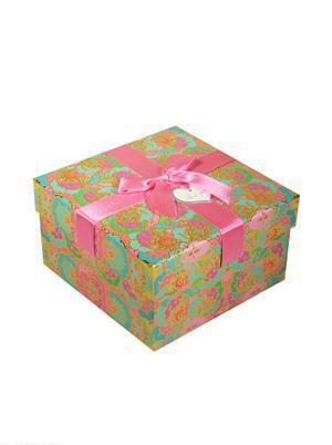 Coffret cadeau Ornement turquoise 13*13*7,5cm, nœud décoratif, gaufrage, carton, Hansibeg