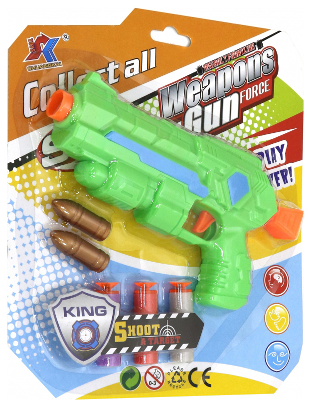 Blaster, set with 2 soft bullets and 3 soft bullets with suction cups, colors