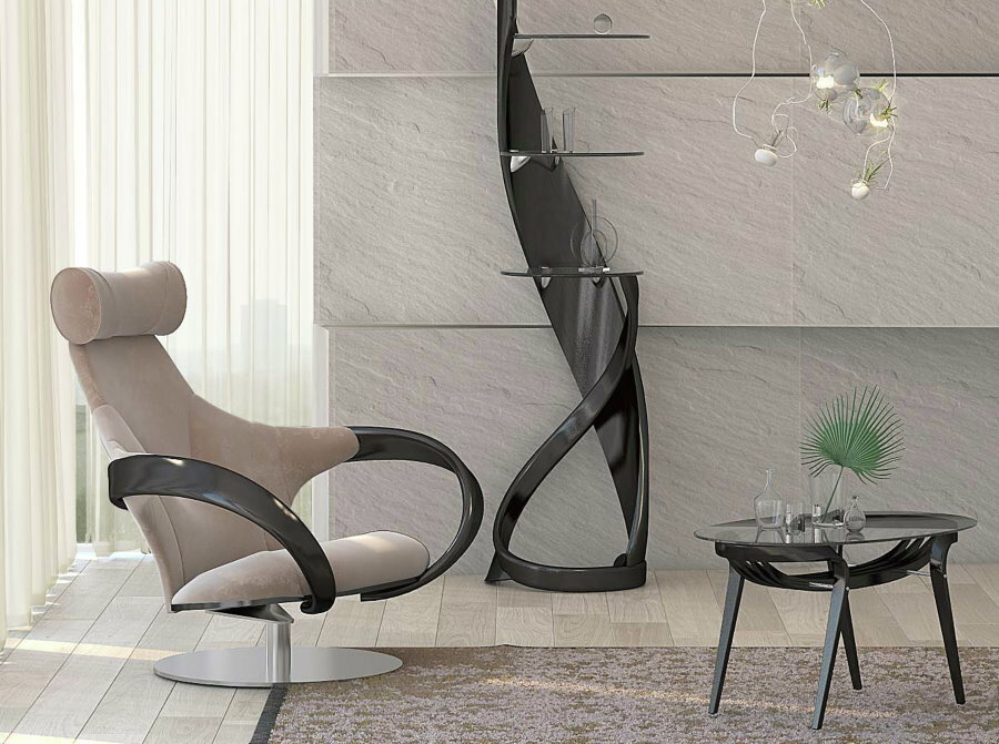 Fashionable armchair with elastic armrests