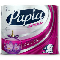 Toalettpapper Papia Deluxe Dolce Vita, smaksatt, vit, med en bild, fyra lager, 4 bitar