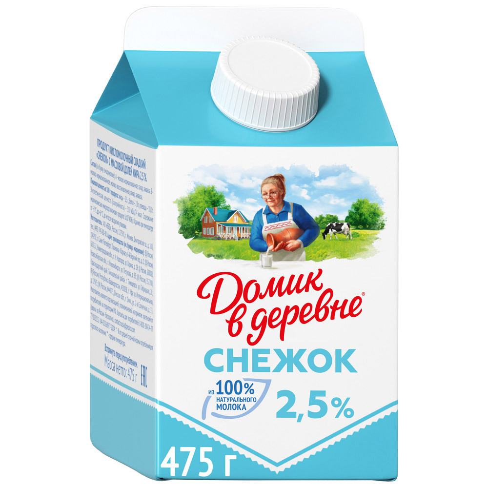 Snezhok House na aldeia produto de leite azedo doce 2,5%, 475g
