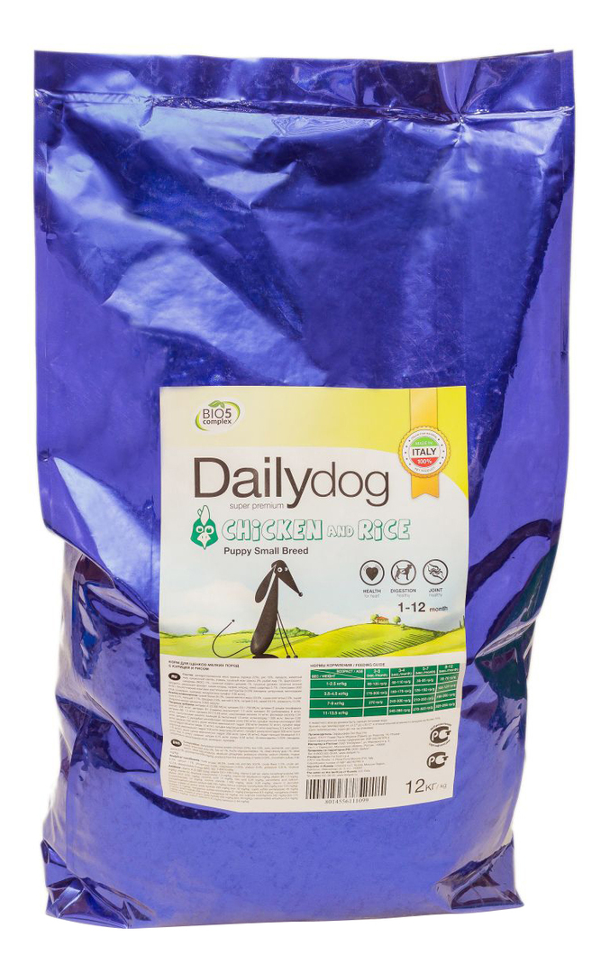 Suha hrana za mladičke Dailydog Puppy Small Breed, za male pasme, piščanca in riž, 12 kg