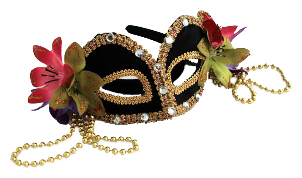 Maschera Carnevale Nera con Fiori e Perline, confezione | 2