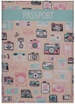 Omotnica za putovnicu Kamere na ružičastoj podlozi (koža) (PVC kutija) (OK2017-05)