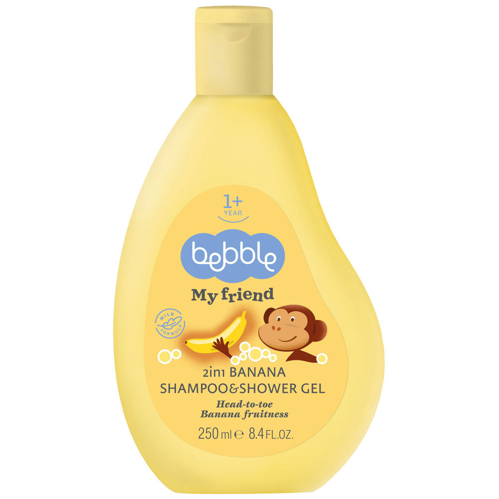 Shampoo e gel de banho Bebble My Friend com aroma de banana 1 ano + 295g