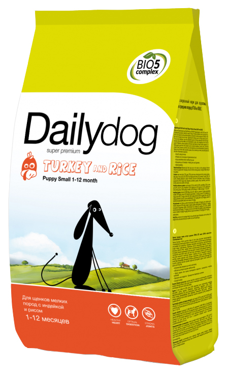 Tørfoder til hunde Dailydog Adult Small Breed, til små racer, kalkun og ris, 3kg