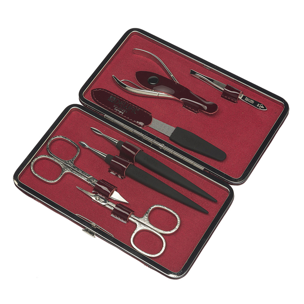 Dewal Manicure Set, 7-Piece, Red, Leather Case 504DR