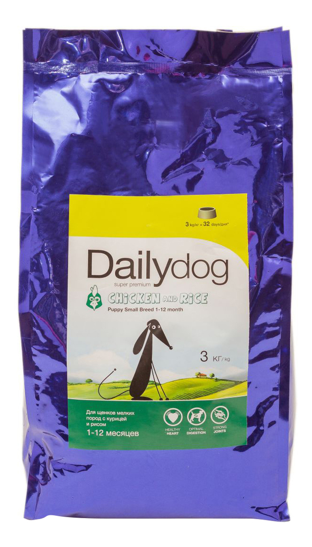 Tørrfôr til valper Dailydog Puppy Small Breed, for små raser, kylling og ris, 3kg
