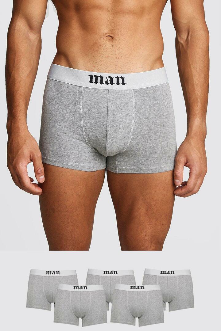 Set of five pairs of boxers with MAN lettering in Gothic script