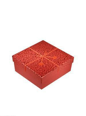Caja regalo Corazones de fieltro rosa 15 * 15 * 7cm, lazo decorativo, gofrado, cartulina, Hansib