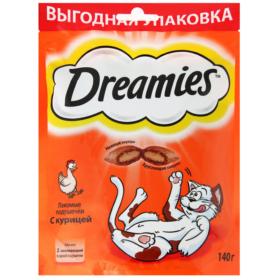 Guloseima Dreamies para gatos, almofadas de frango, 140g