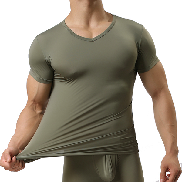 Herre sportsklær Primer Sexy topper Ren farge elastisk kroppsbygging Comfort Wear T-skjorte