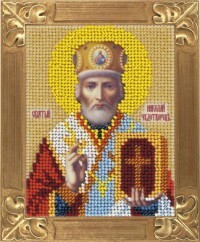 Mønster på stof til broderi med perler VERTOGRAD. Sankt Nikolaus Wonderworker, 10x13 cm, art. C726