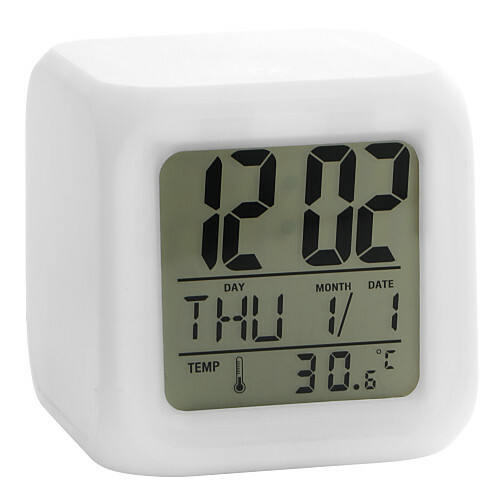Kleurrijke lichtgevende kubus digitale wekker kalender thermometer 1pc (wit, 4xaaa)