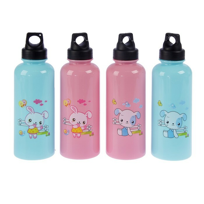 Water bottle 650 ml " Funny animals", sports, for children, mix, 6.5x17 cm