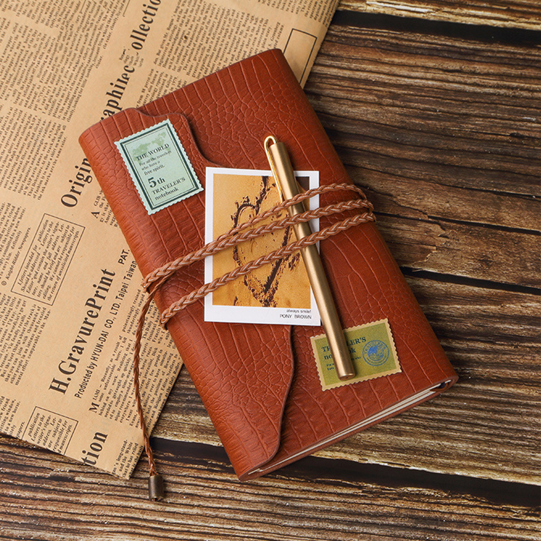 Stationery Agenda Vintage Diary A6 Writing Pad Pockets Book Sheet Leather Cover Free Stationery Travel Journal Under