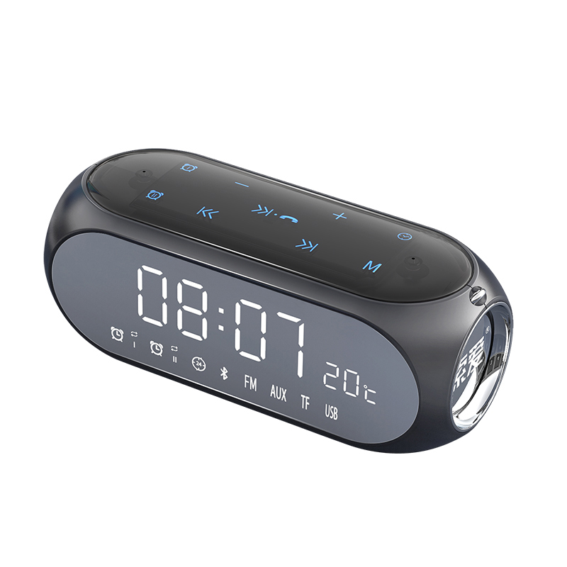 Trådløs Bluetooth-højttaler Indbygget HD-mikrofon Dobbelt vækkeur FM-radio til hjemmet udendørs