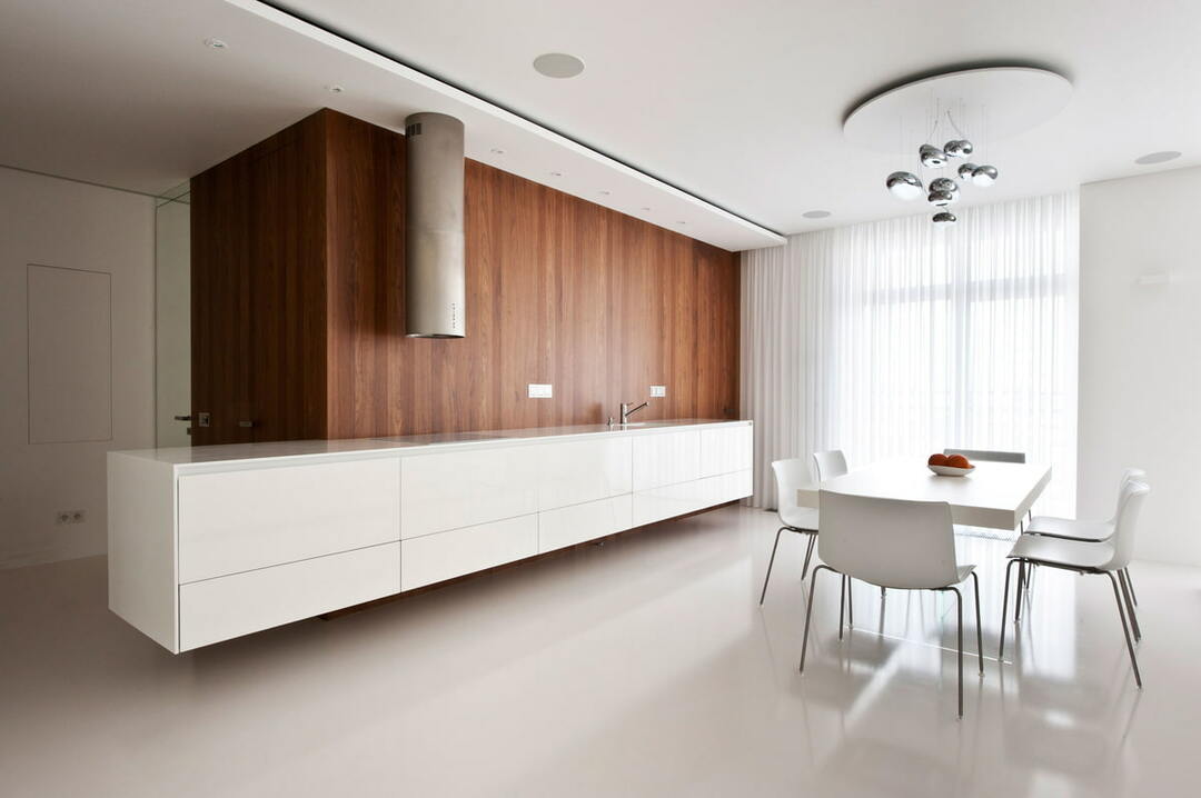 White floor in a modern studio apartment