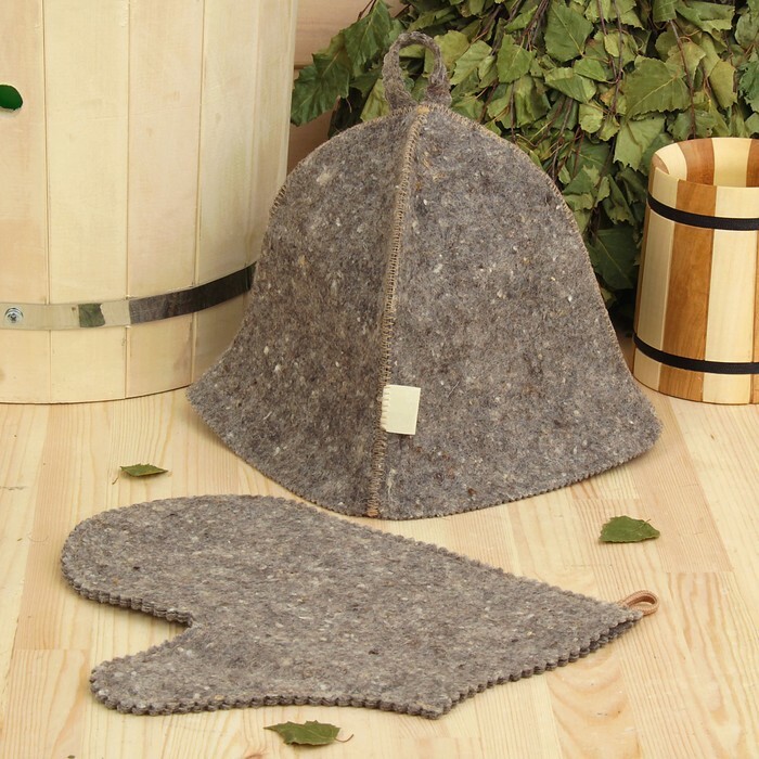 Set for bath and sauna " Universal": hat, mitten, combined