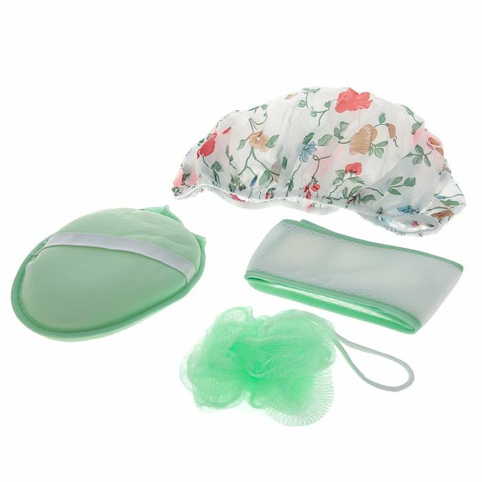 Bath set 4 items: 3 washcloths, shower cap, MIX color
