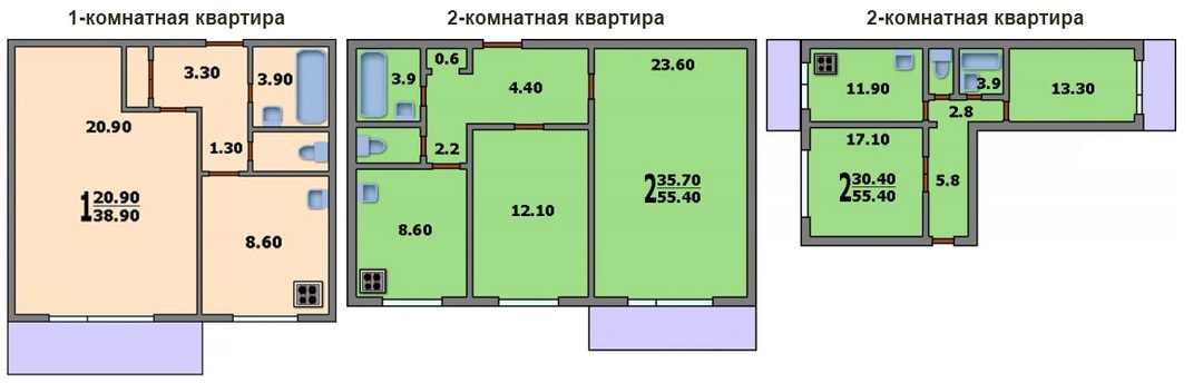 Layout options for apartments in an improved series building