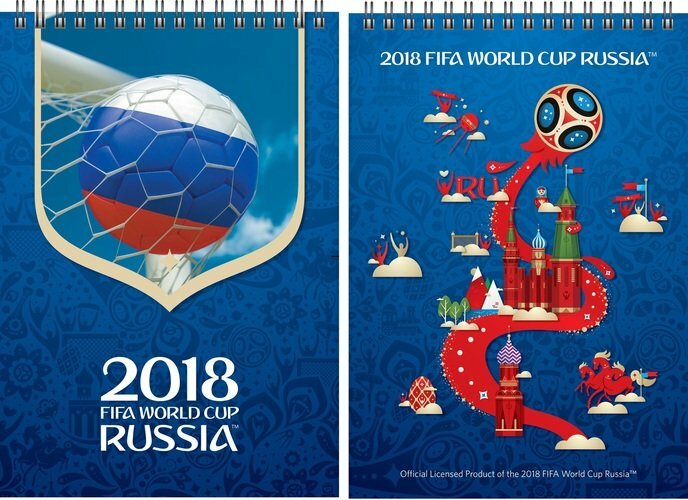 Notizblock, 60L A5 FOOTBALL FIFA WM 2018 ohne Lineal, blau, auf dem Wappen