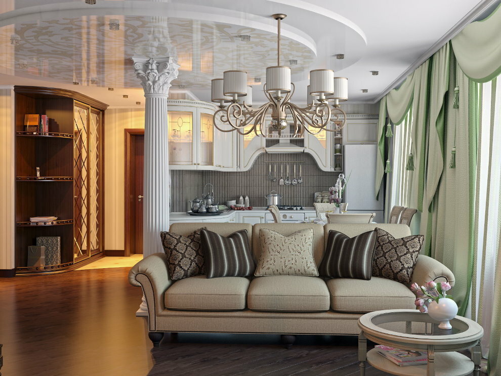 ספה עם ריפודי טקסטיל בדירה בסגנון קלאסי