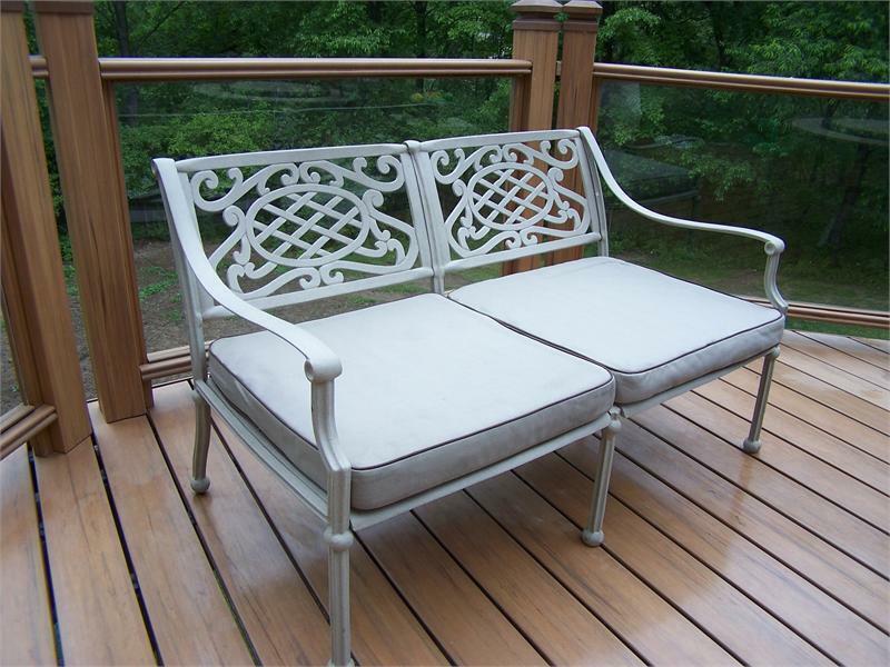 Aluminum bench with upholstered seat