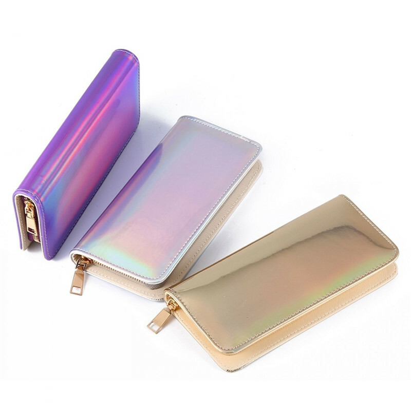Portefeuille multifonctionnel en cuir laser pour femmes avec sac de téléphone en papier pour téléphone de moins de 6,5 pouces