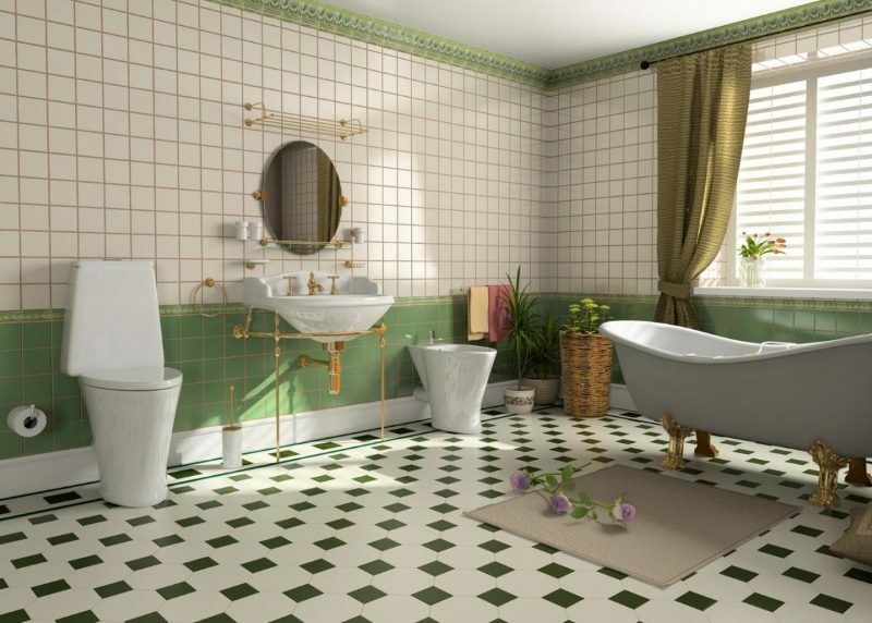 Green flīzes vannasistabā retro stilā