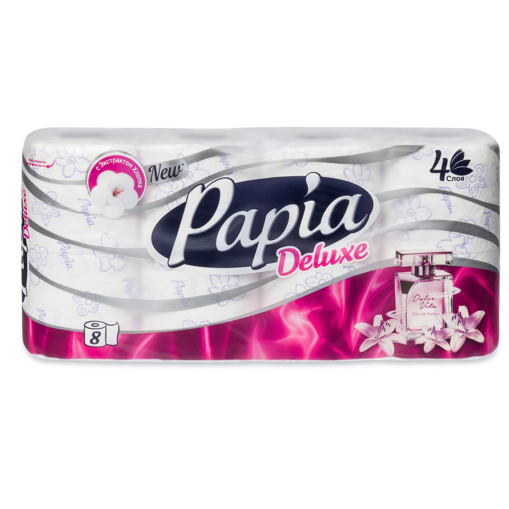 Toalettpapper Papia Deluxe Aroma Dolce Vita 4 lager 8 rullar
