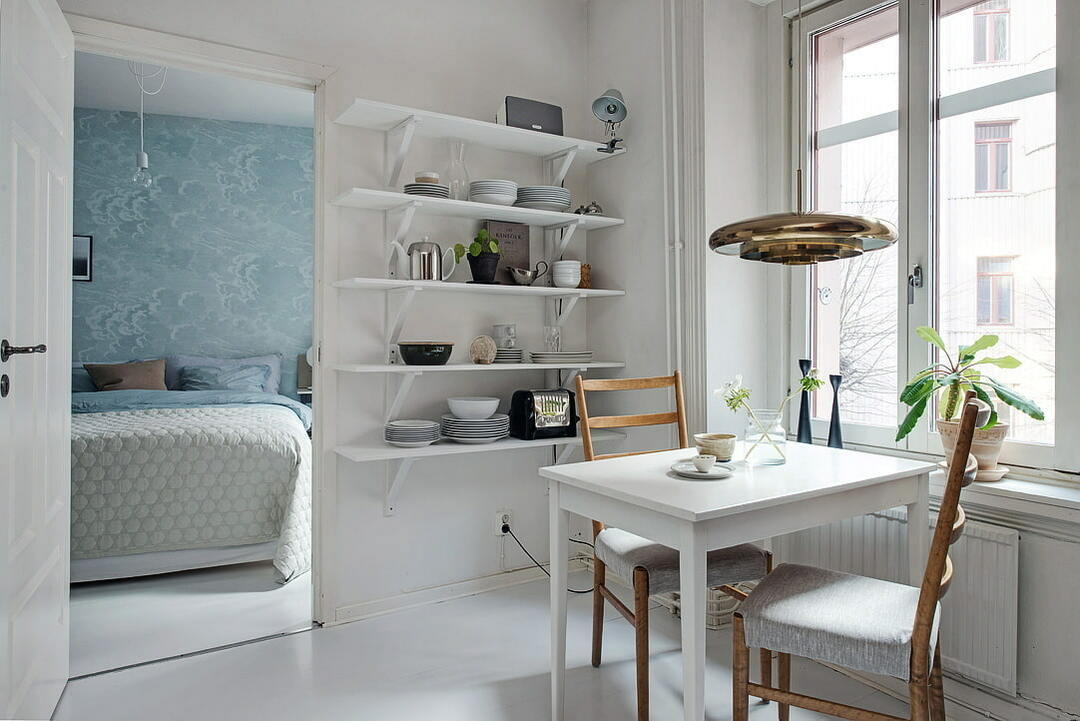 Shelves in the room: hinged, wall and other types, photo examples of interior