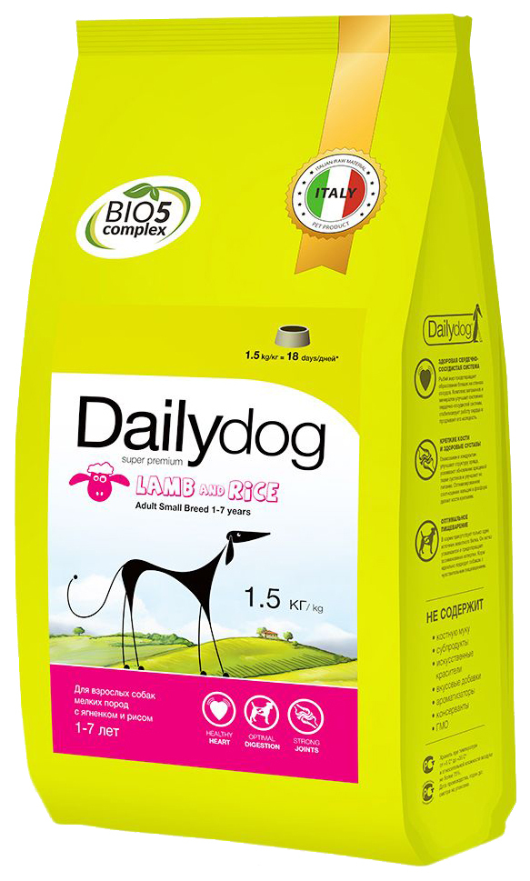 Trockenfutter für Hunde Dailydog Adult Small Breed, für kleine Rassen, Lamm und Reis, 1,5kg