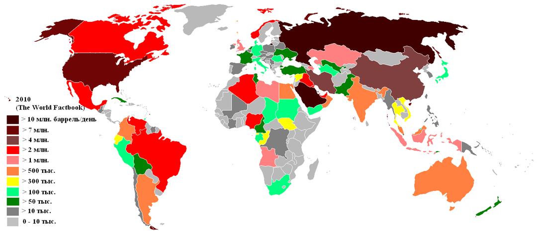 Oljeproduktion från länder i världen( karta + tabell)