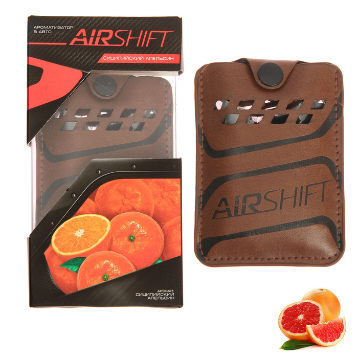 Car air freshener hanging in a leather case \