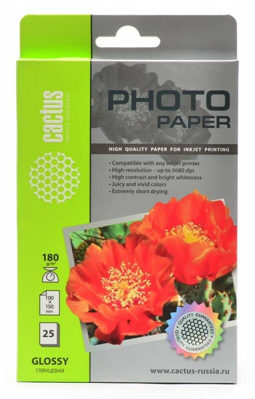 Papier photo brillant Cactus CS-GA618025 10x15, 180g/m2, 25 l.