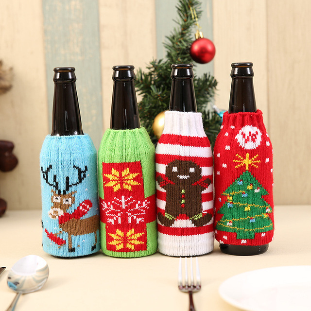 Neue # und # nbsp; Ankunft # und # nbsp; Bier # und # nbsp; Cocktail # und # nbsp; Flaschen # und # nbsp; Dekor Cartoon Stricken Flaschenhülle Taschen Kleidung Home Party Tisch Weihnachten