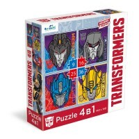 Puzzle 4 in 1 Transformers. Portretter av hovedpersonene + klistremerker