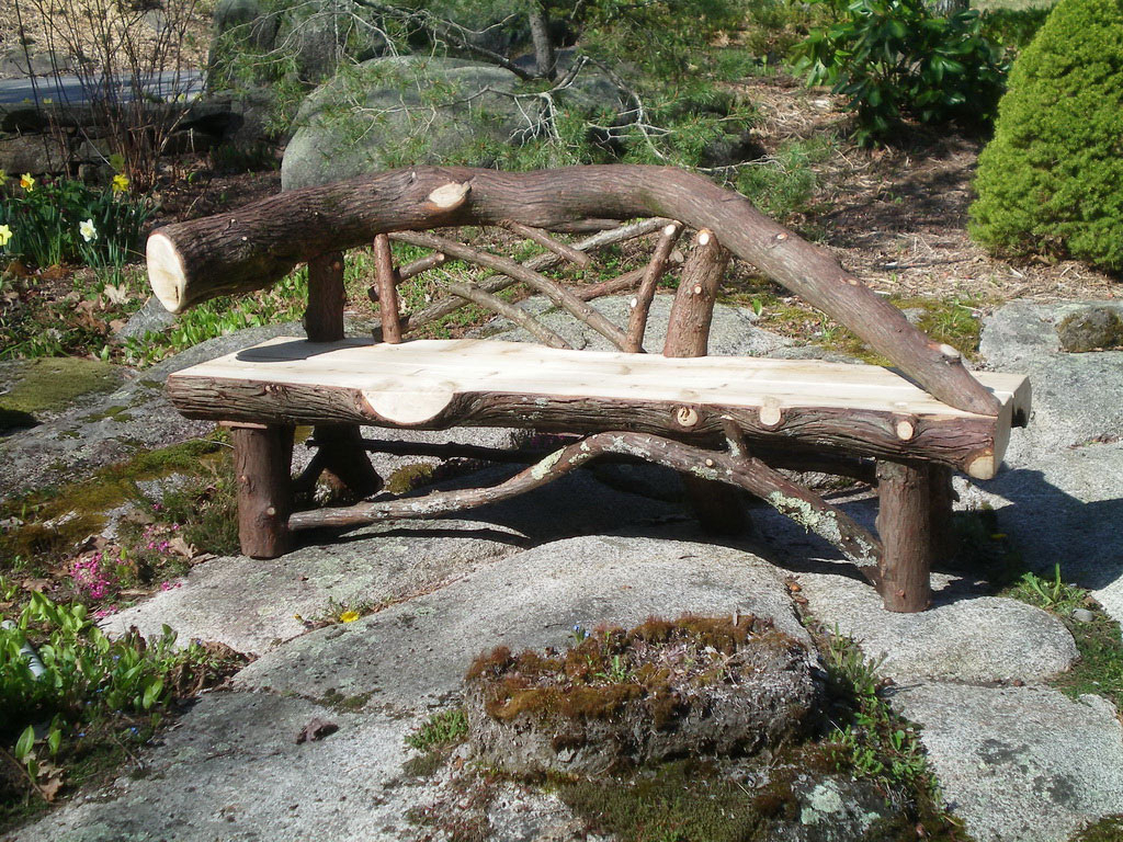 Rough wood garden bench