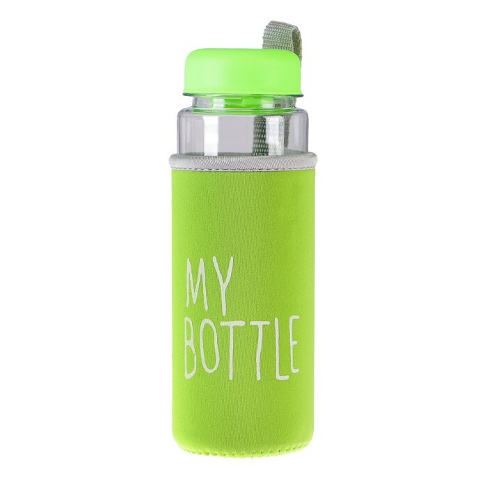 Vannflaske 500 ml Min flaske, i etui, skruelokk, grønn, 6,5x6,5x19 cm