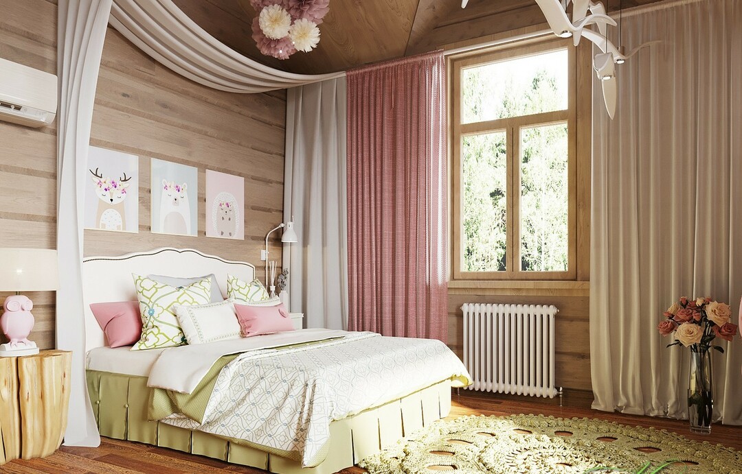 Viveiro em uma casa de madeira: interior do quarto, foto de exemplos de design