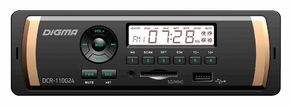Gravador de fita auto-rádio Digma DCR-110G24 1DIN 4x45W