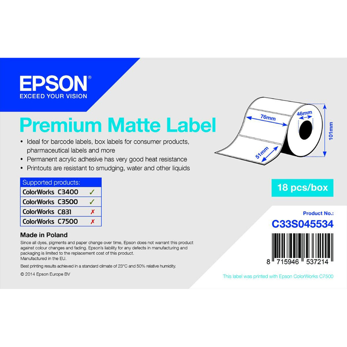 Epson Premium matt címke 76x51 mm