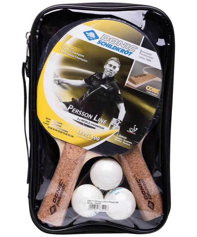 Set de ping-pong Donic Persson 500, 2 raquettes + 3 balles